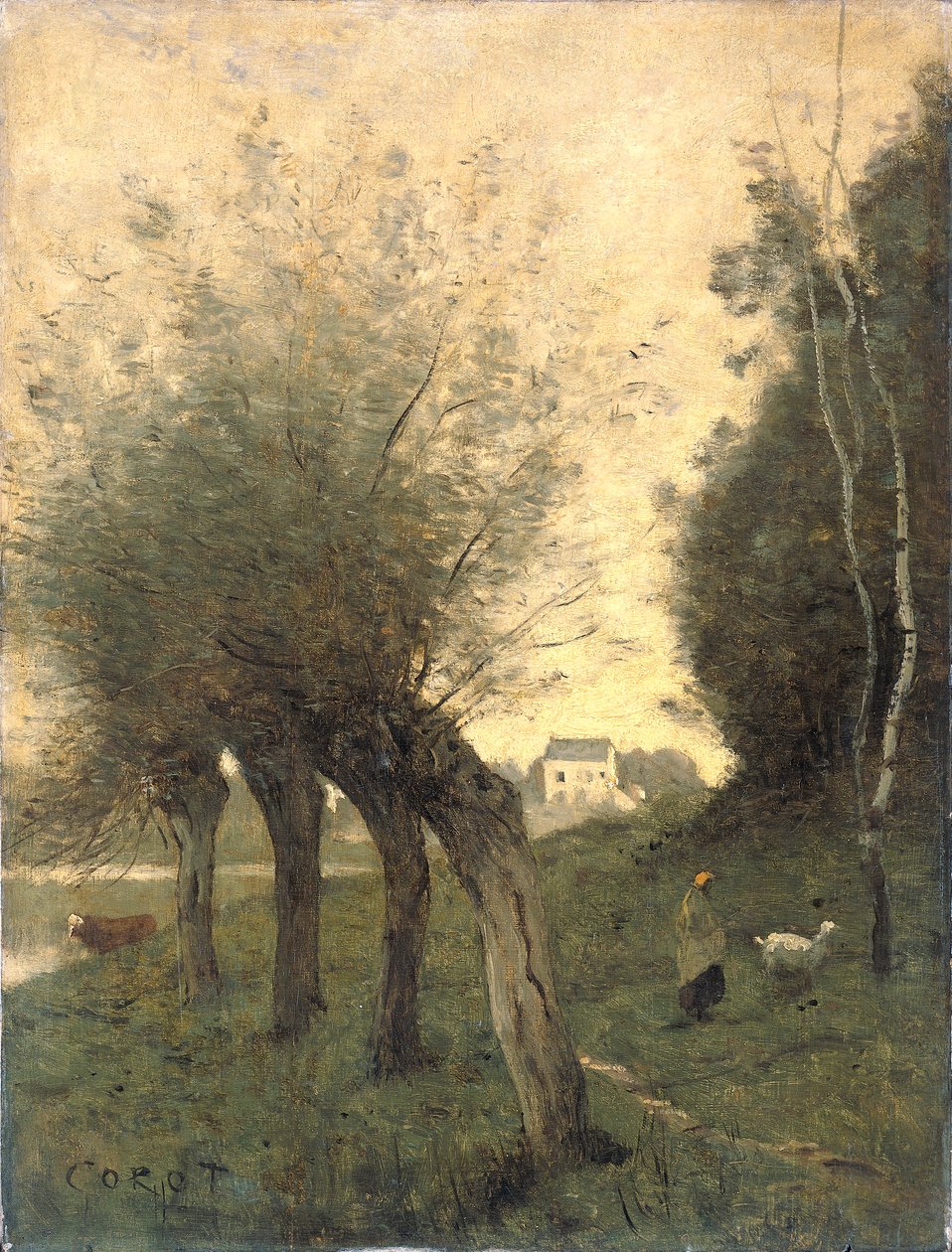 Landschap met knotwilgen door Jean Baptiste Camille Corot