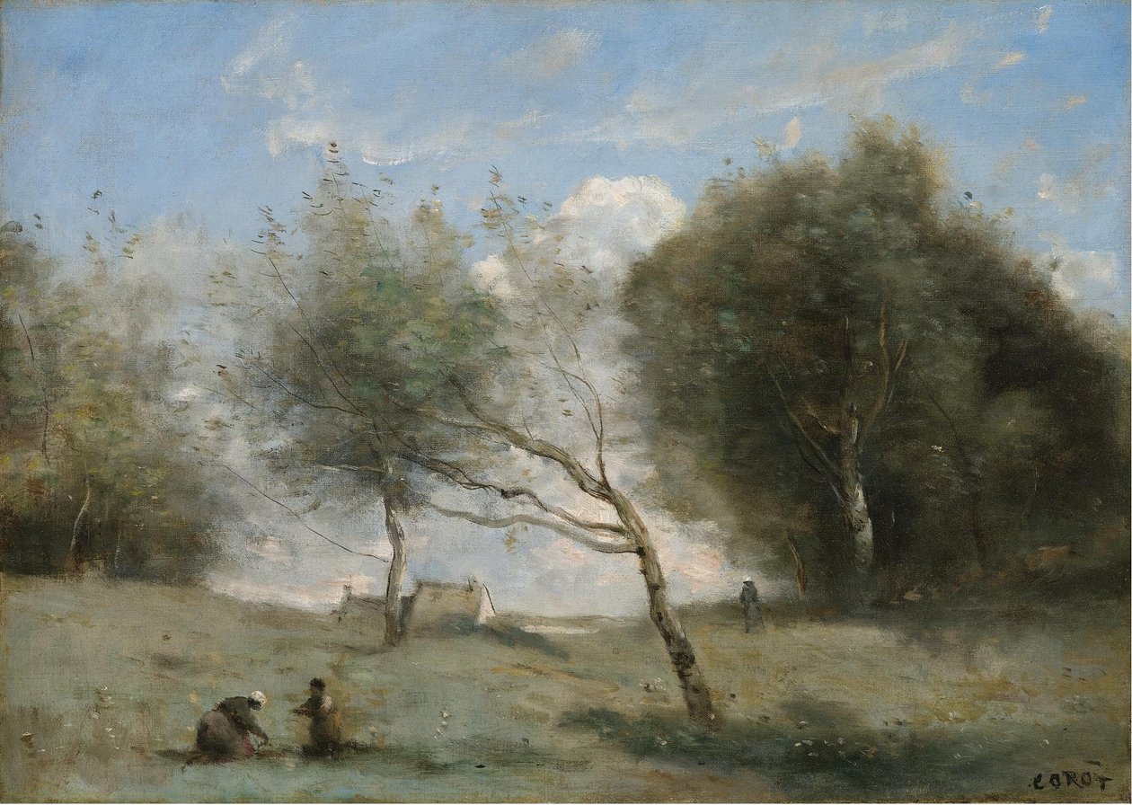De weiden van de kleine boerderij door Jean Baptiste Camille Corot