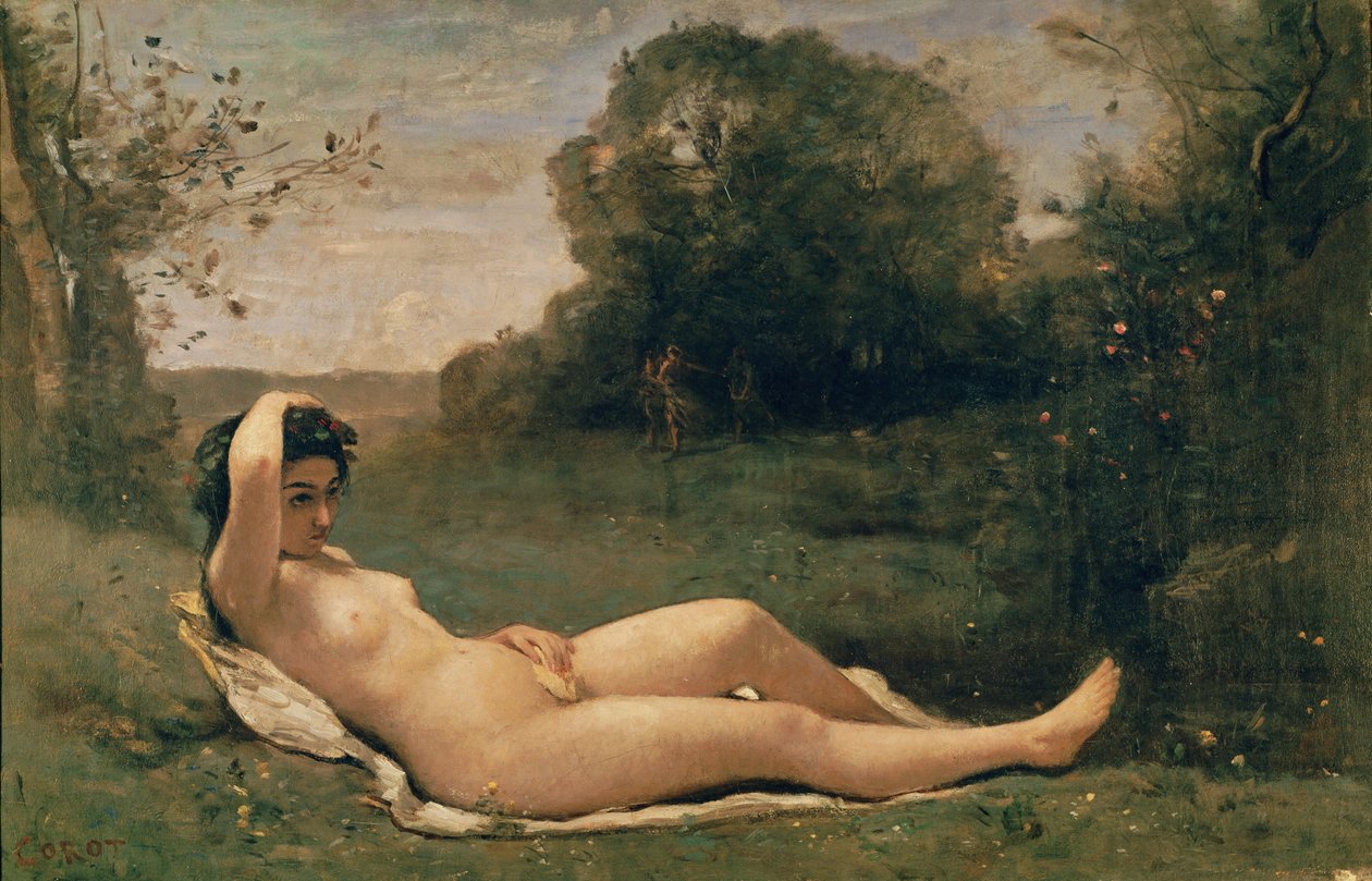 Liggende nimf door Jean-Baptiste-Camille Corot