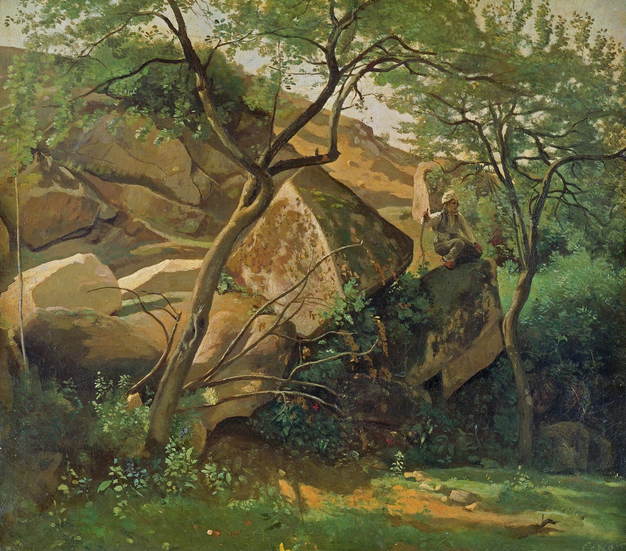 Rotsen bij Fontainebleau, 1842 door Jean Baptiste Camille Corot