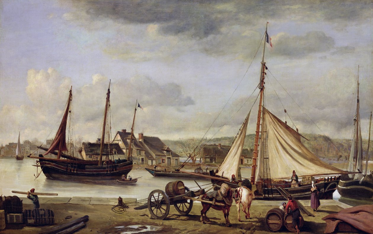 De koopmanskade in Rouen, 1834 door Jean Baptiste Camille Corot