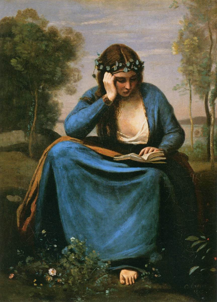 De lezer met bloemenkrans door Jean-Baptiste-Camille Corot