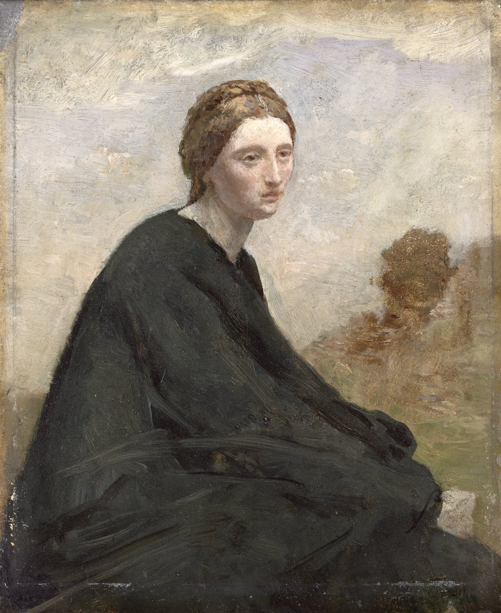 Het peinzende meisje, ca. 1857 door Jean-Baptiste-Camille Corot