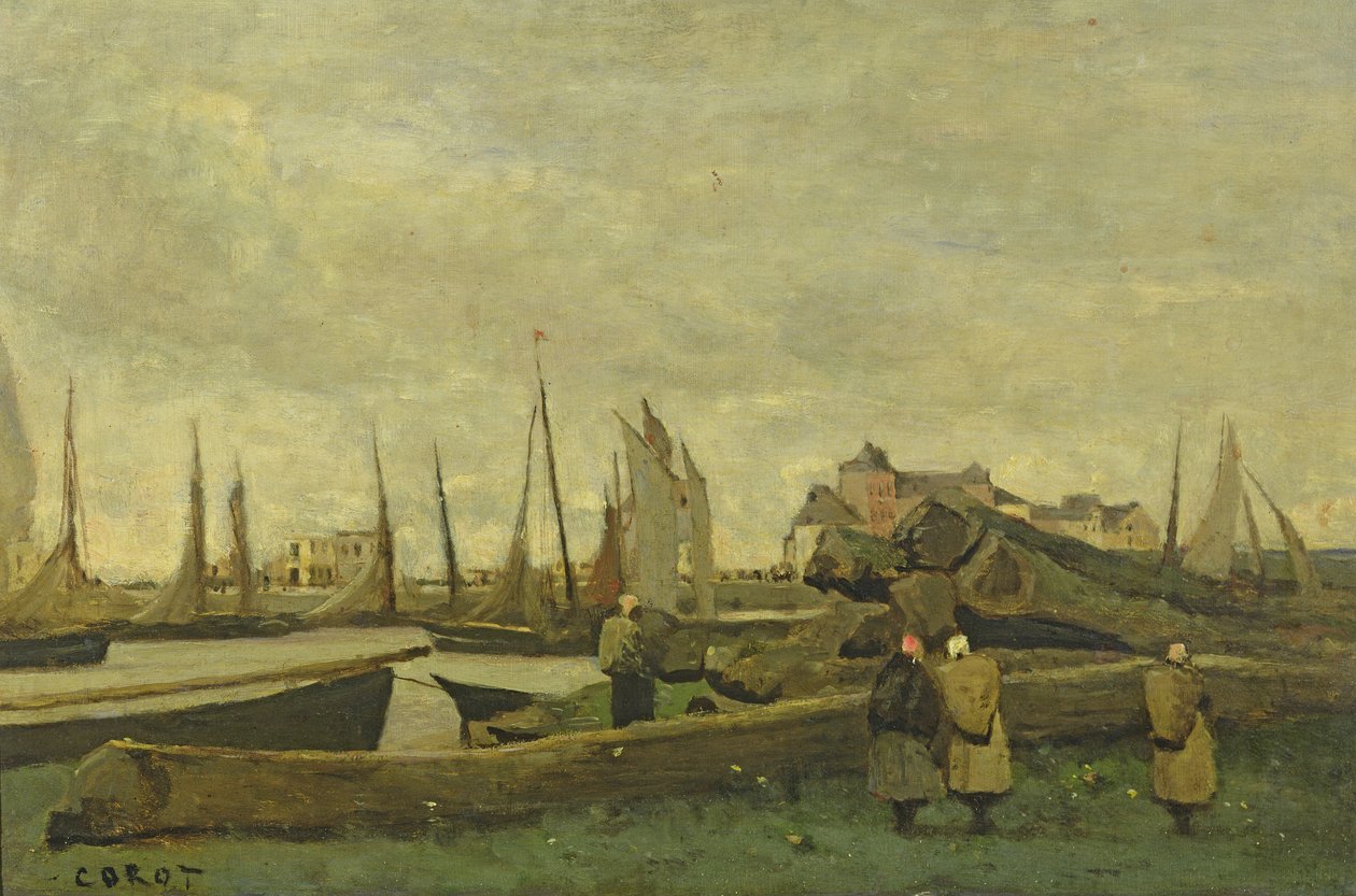 Treport - Een kade, c.1855-65 door Jean Baptiste Camille Corot