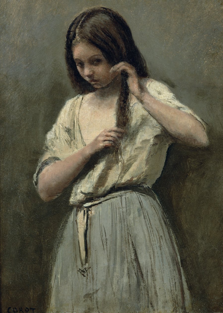 Jong meisje bij haar toilet door Jean-Baptiste-Camille Corot