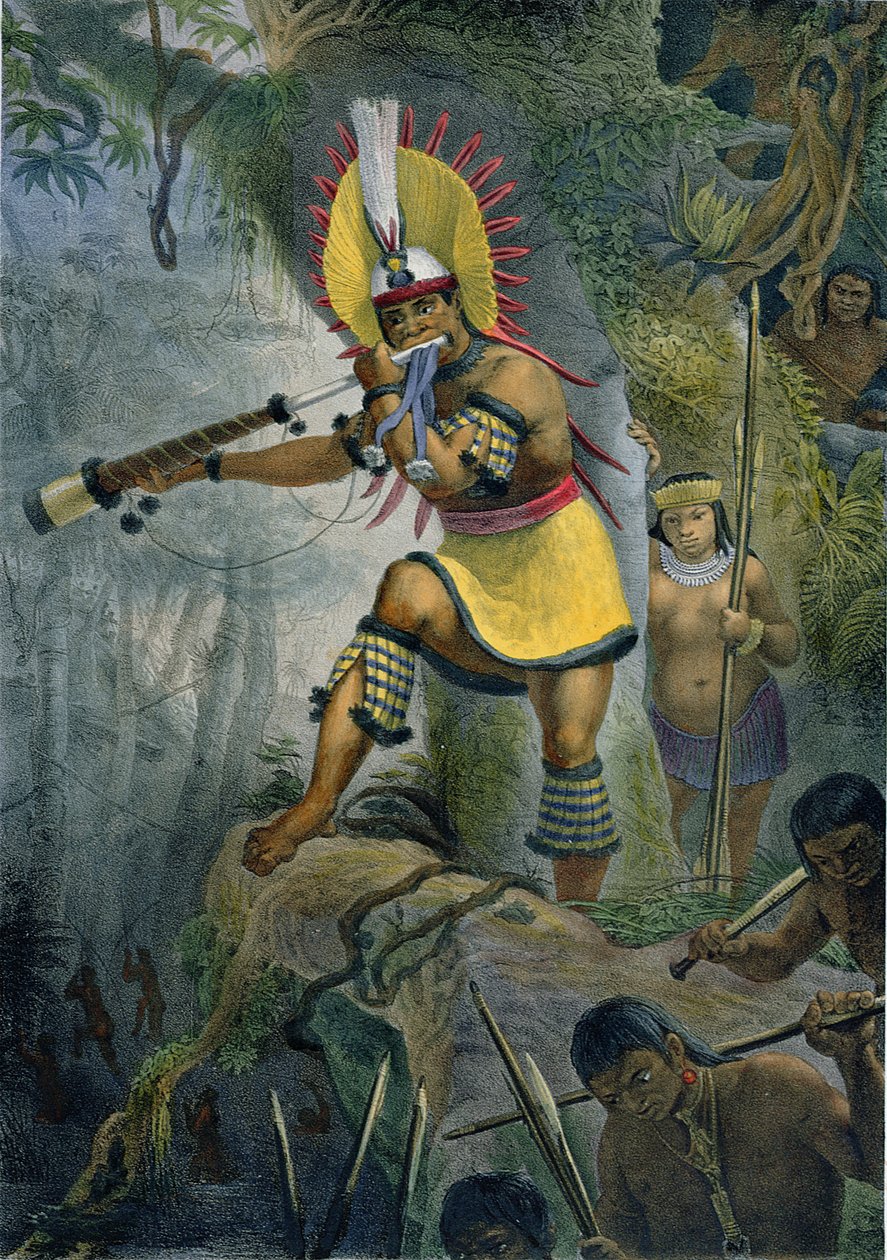Een Coroado Indiaan Geeft het Signaal voor Aanval, illustratie uit 
