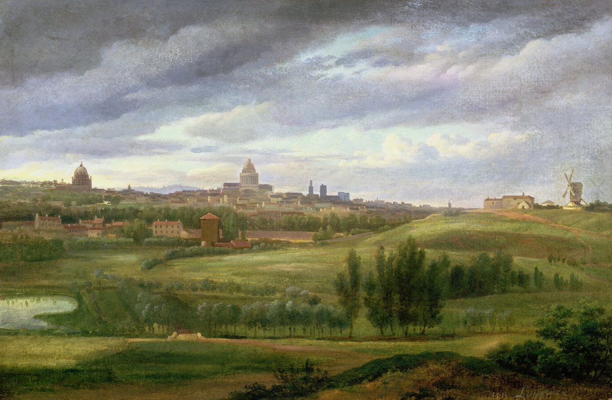 Uitzicht op Parijs vanaf Butte aux Cailles, Gentilly door Jean Baptiste Gabriel Langlace
