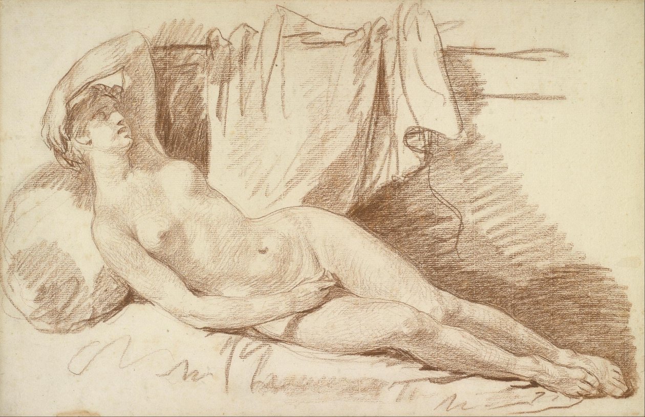 Liggende Vrouwelijke Naaktstudie door Jean Baptiste Greuze