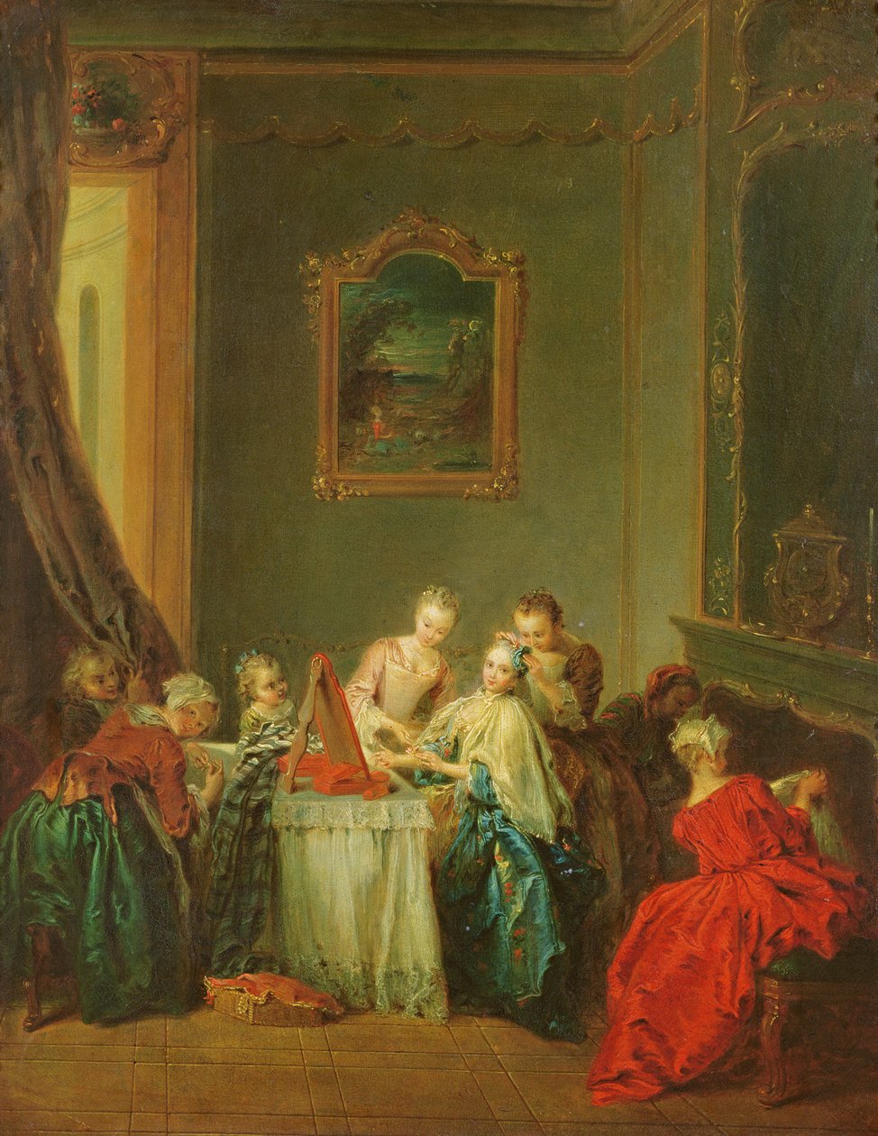 De Toilette: Jonge vrouw aan haar Kaptafel door Jean Baptiste Joseph Pater