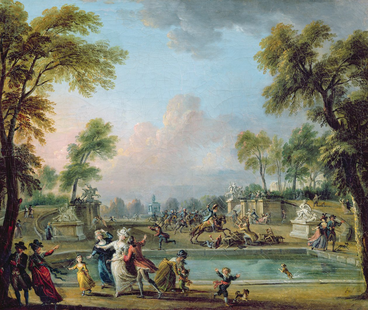 De Aanval van de Prins van Lambesc (1751-1825) in de Tuinen van de Tuilerieën, 12 juli 1789 door Jean-Baptiste Lallemand