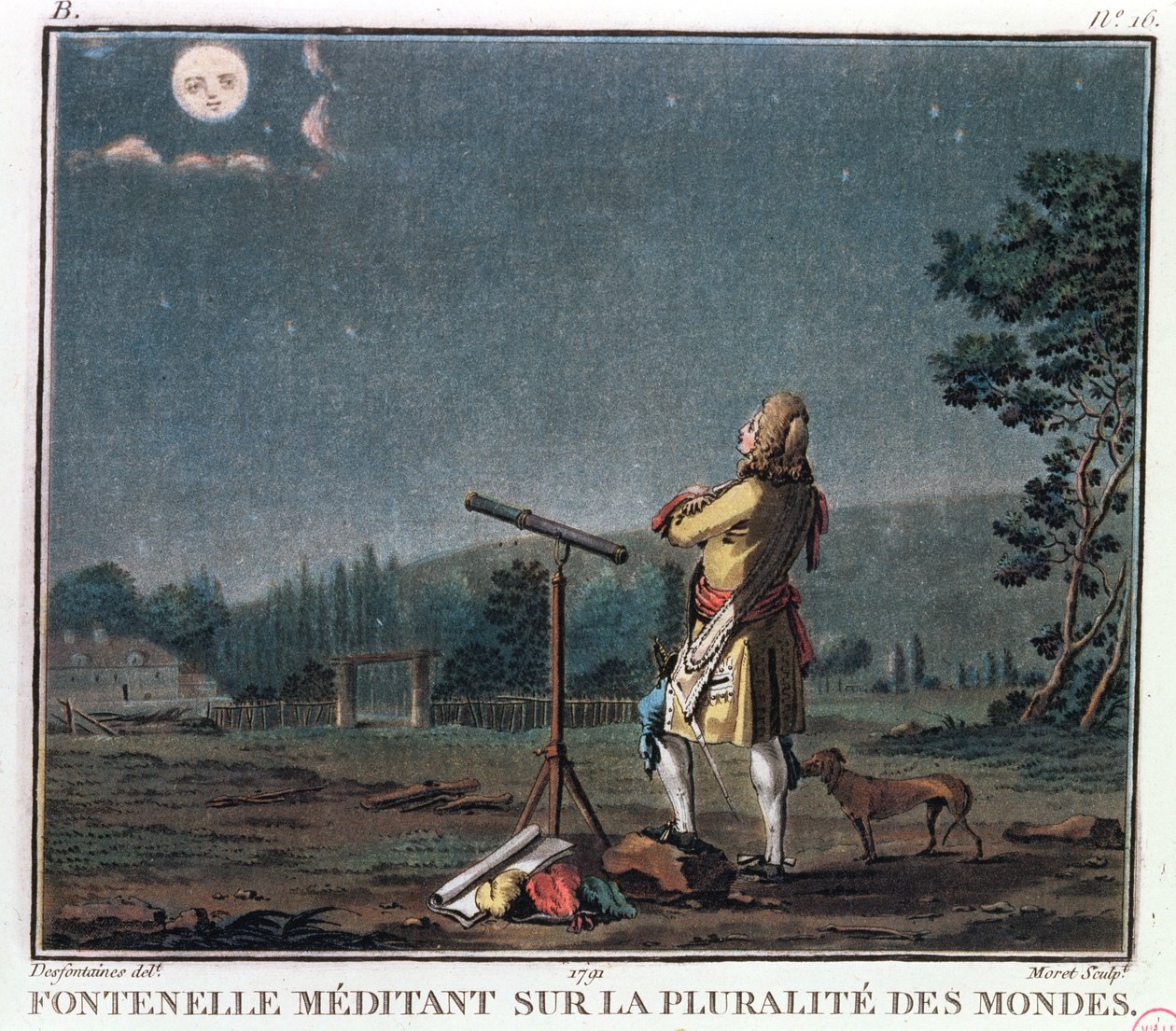 Bernard Le Bovier de Fontenelle (1657-1757) Mediterend over de Proliferatie van Werelden, 1791 door Jean Baptiste Morret