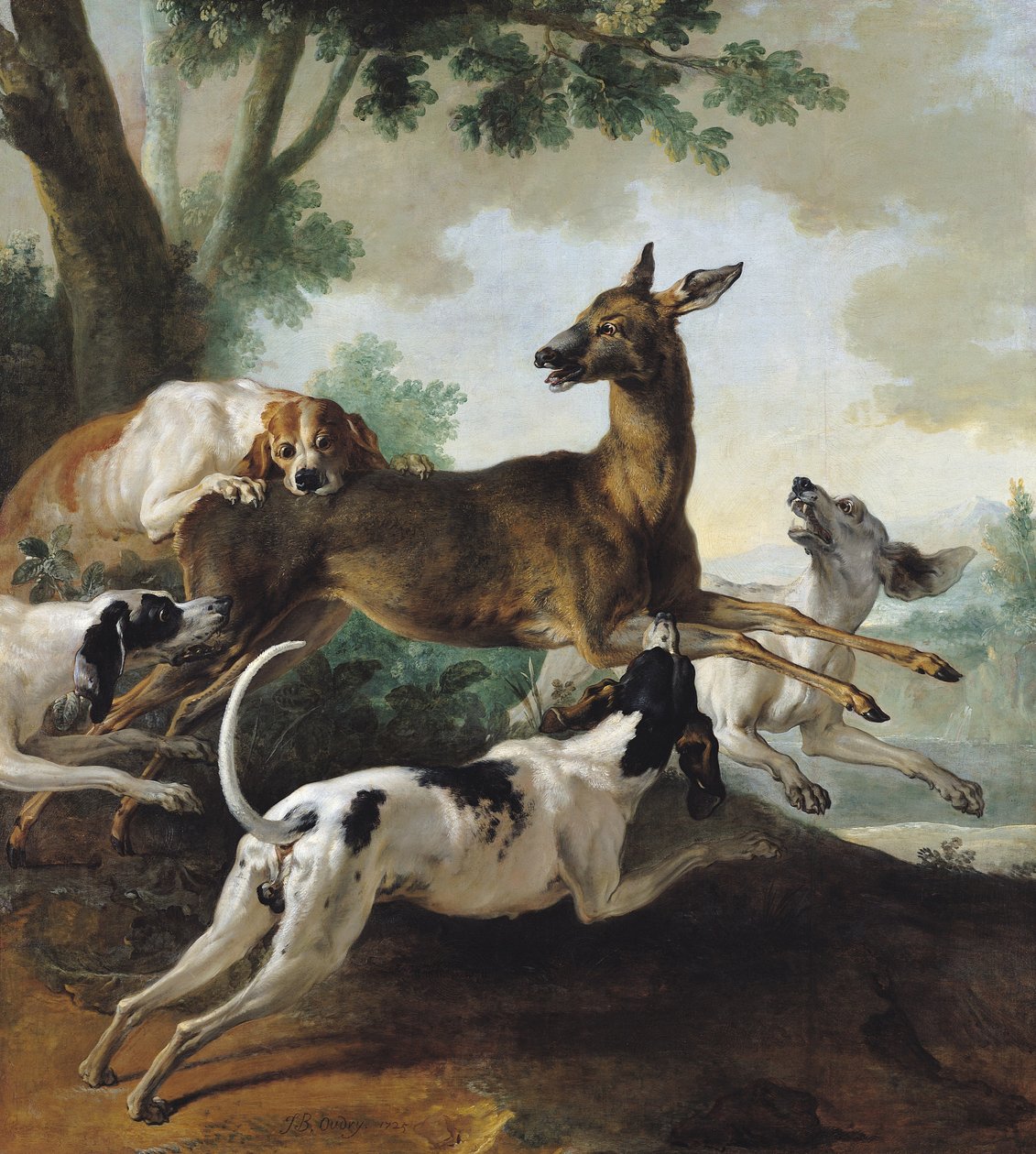Een Hert Achtervolgd door Honden, 1725 door Jean Baptiste Oudry