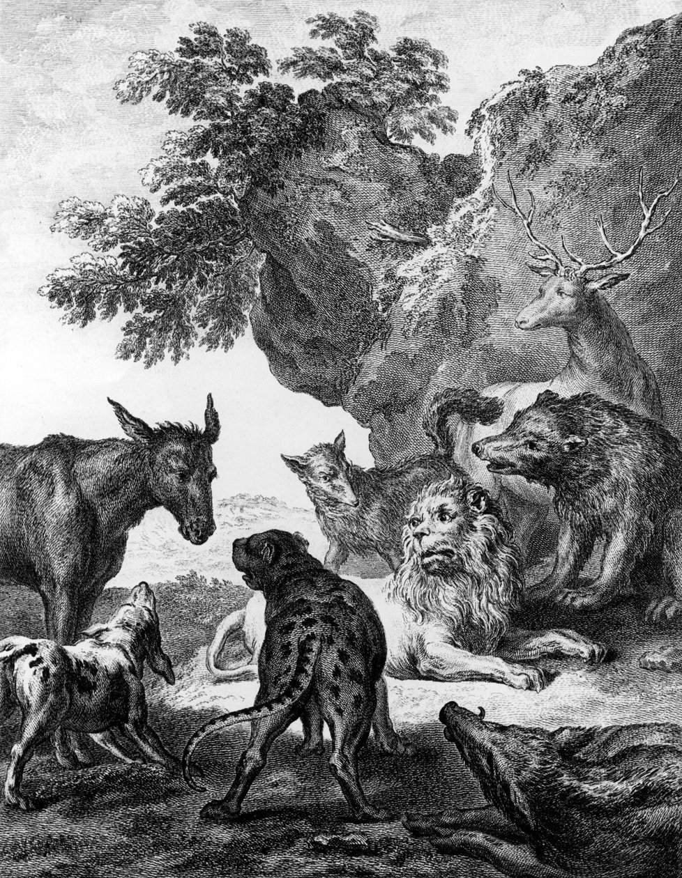 De dieren ziek geworden door de pest, illustratie voor de fabels van La Fontaine, 1755 door Jean Baptiste Oudry