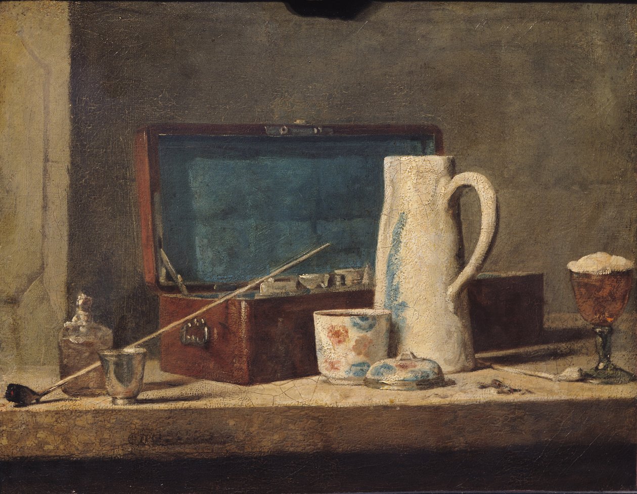 Stilleven van pijpen en een drinkglas door Jean Baptiste Simeon Chardin