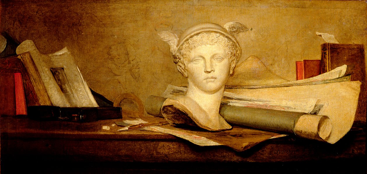 Stilleven met attributen van de kunsten, 1765-66 door Jean Baptiste Simeon Chardin