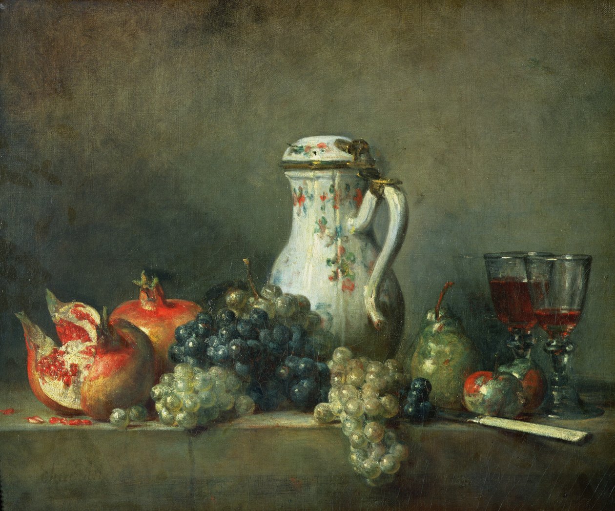 Stilleven met druiven en granaatappels door Jean Baptiste Simeon Chardin