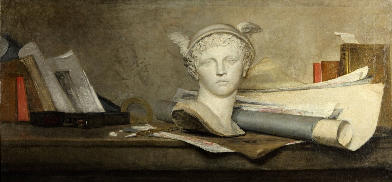 Stilleven met attributen van de kunsten door Jean Baptiste Simeon Chardin