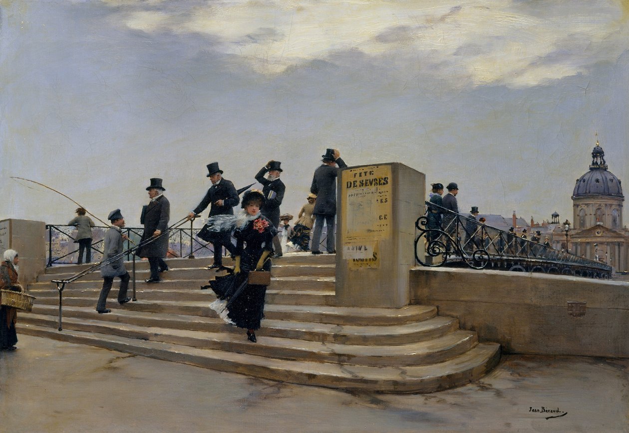 Een winderige dag op de Pont des Arts door Jean Beraud