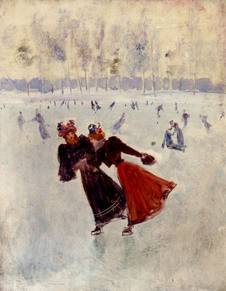 Vrouwen schaatsen door Jean Beraud