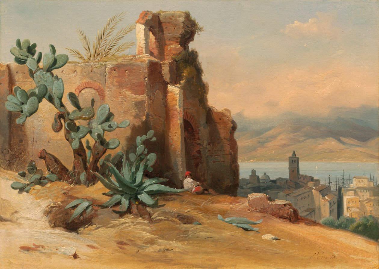 Oude ruïnes bij Messina, Sicilië door Jean-Charles-Joseph Rémond