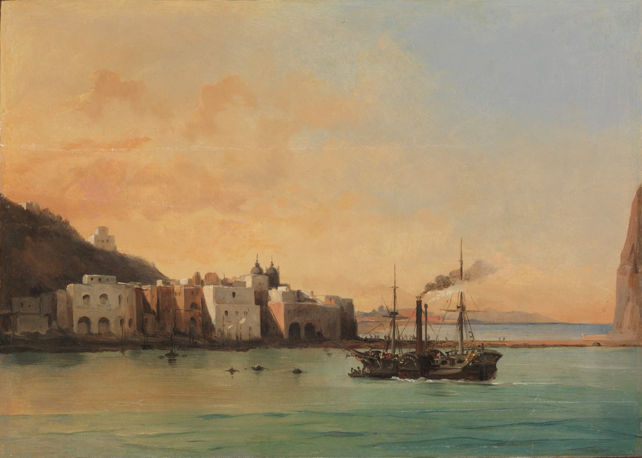 Uitzicht op Ischia vanaf de zee door Jean Charles Joseph Rémond