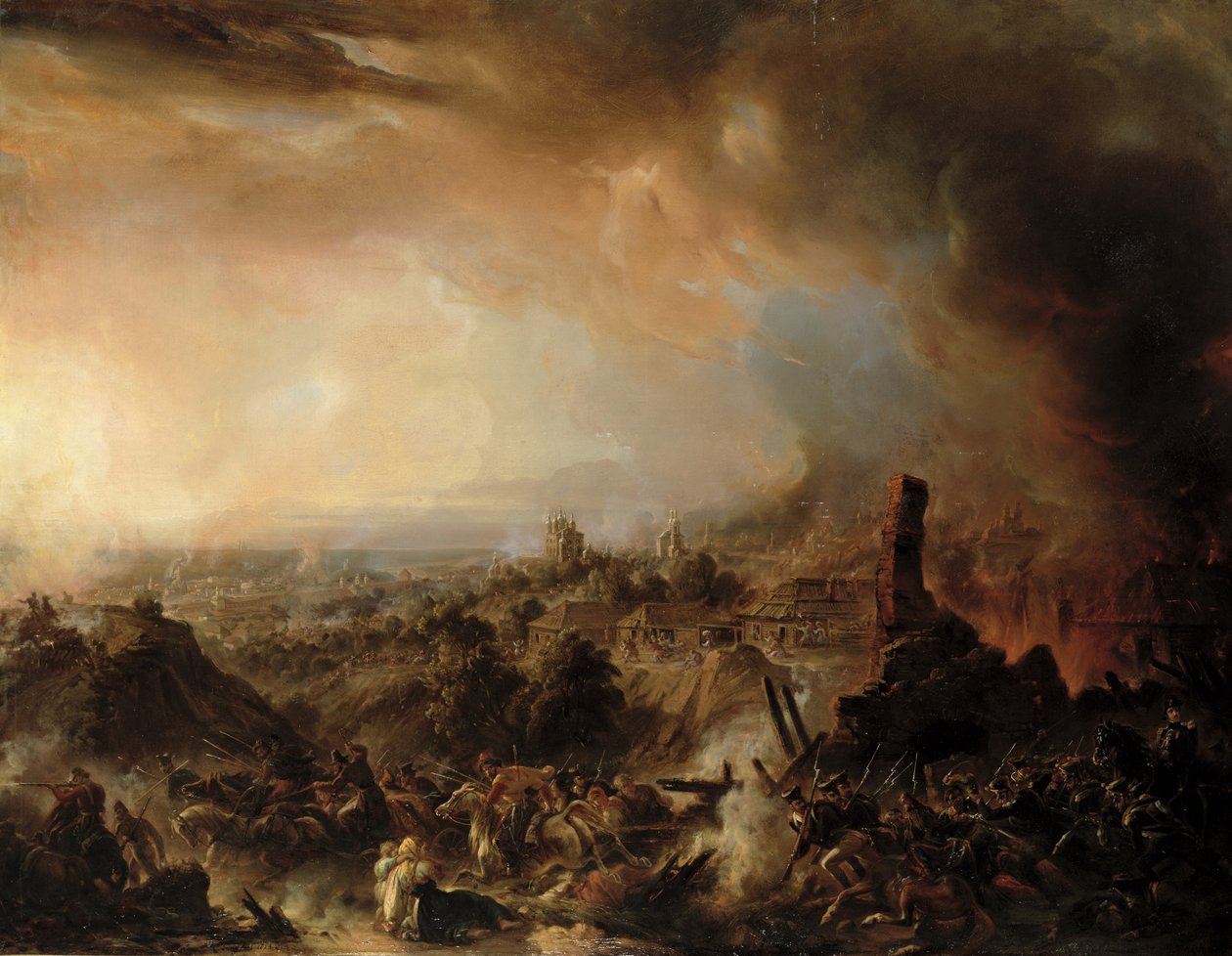 De brand van Moskou in 1812 door Jean Charles Langlois