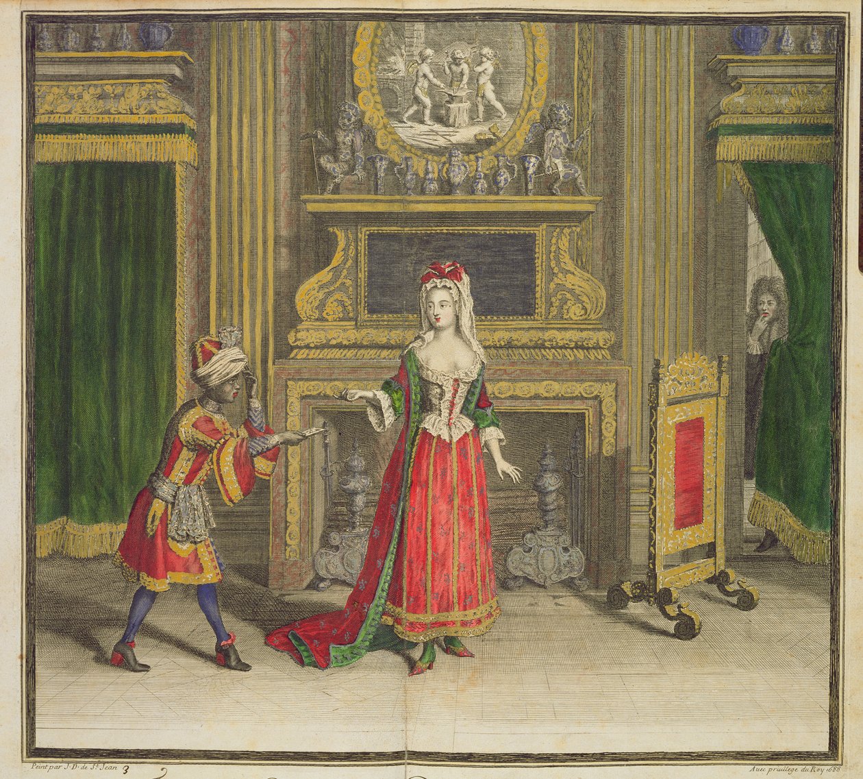 Dame in haar slaapkamer, uitgegeven c.1688-90 door Jean Dieu de Saint Jean