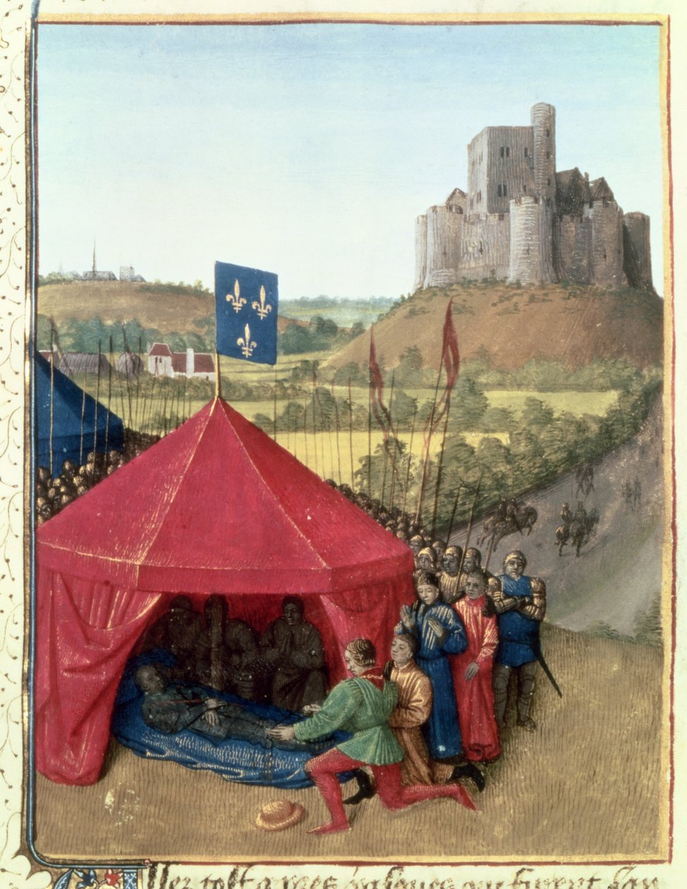 De dood van Bertrand du Geusclin (ca. 1320-80) in Chateauneuf-de-Randon door Jean Fouquet