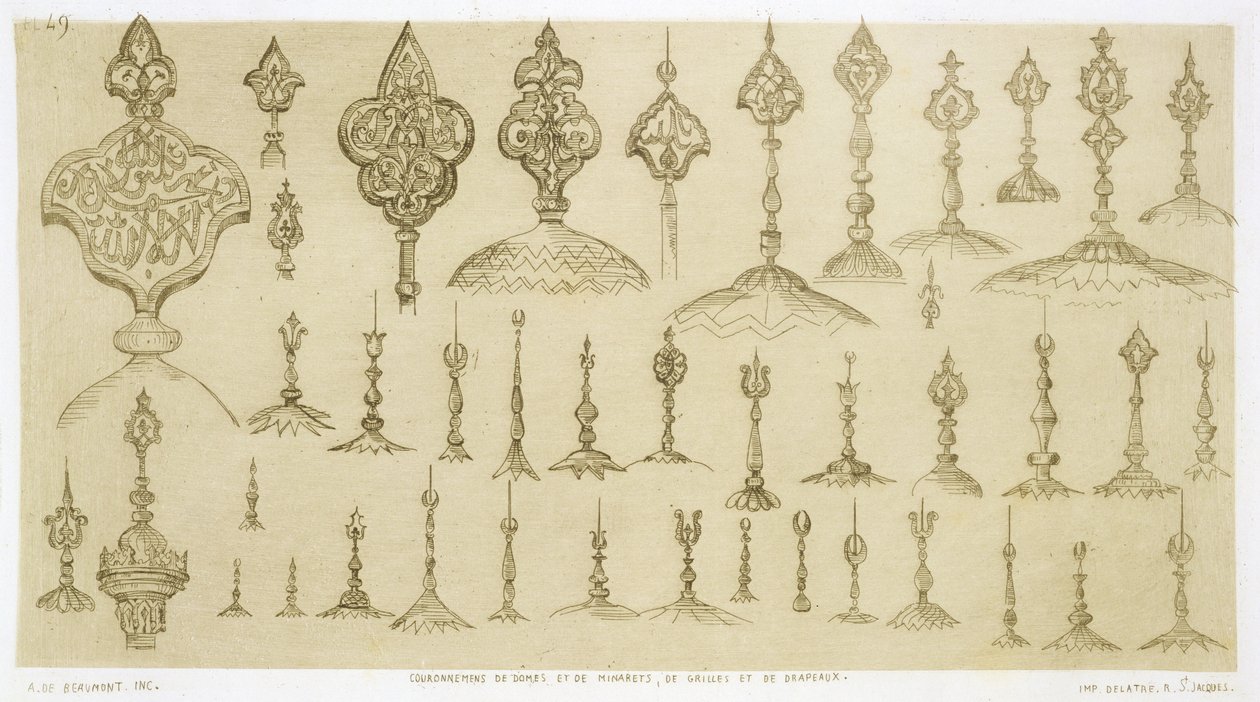 Ornamentale knoppen in de vorm van koepels en minaretten, uit 