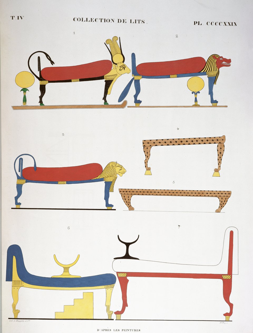 Collectie van oude Egyptische bedden, 1839-45 door Jean Francois Champollion