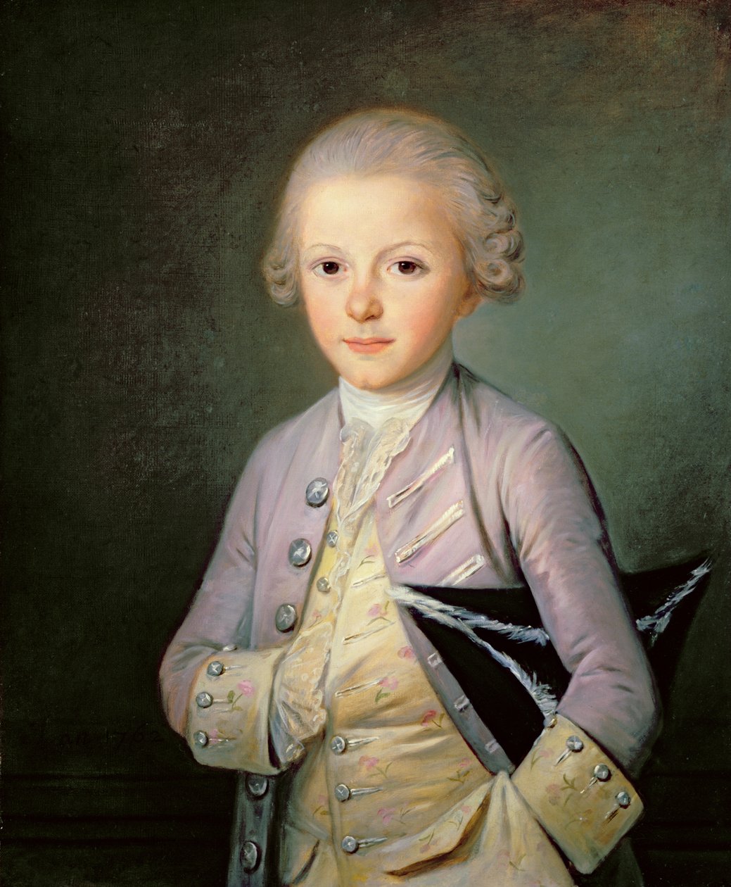 Portret van een Jonge Jongen die een hoed onder zijn arm houdt door Jean Francois Colson