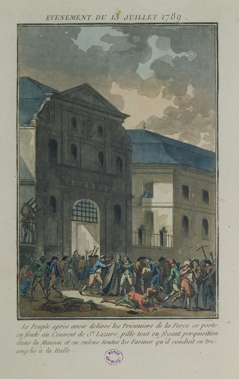 De plundering van het Saint-Lazare-klooster, 13 juli 1789 door Jean Francois Janinet