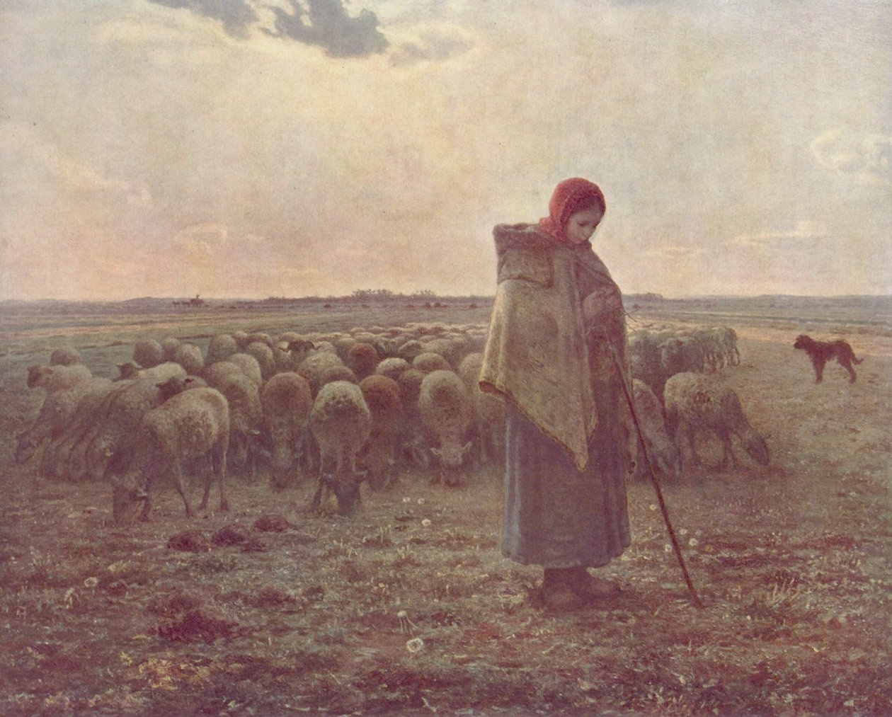 Meisje hoedt de schapen door Jean-Francois Millet