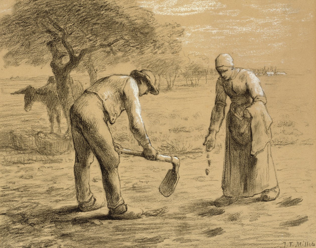 Boeren planten aardappelen door Jean-Francois Millet