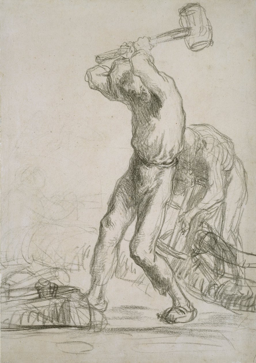 Twee boeren zagen en hakken hout door Jean-Francois Millet