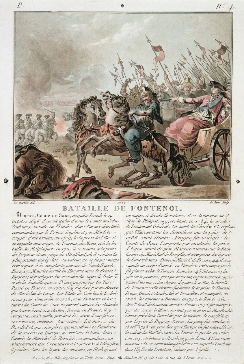 Slag bij Fontenoy, 1745, gegraveerd door Louis Le Coeur, 1787 door Jean Jacques Francois Le Barbier