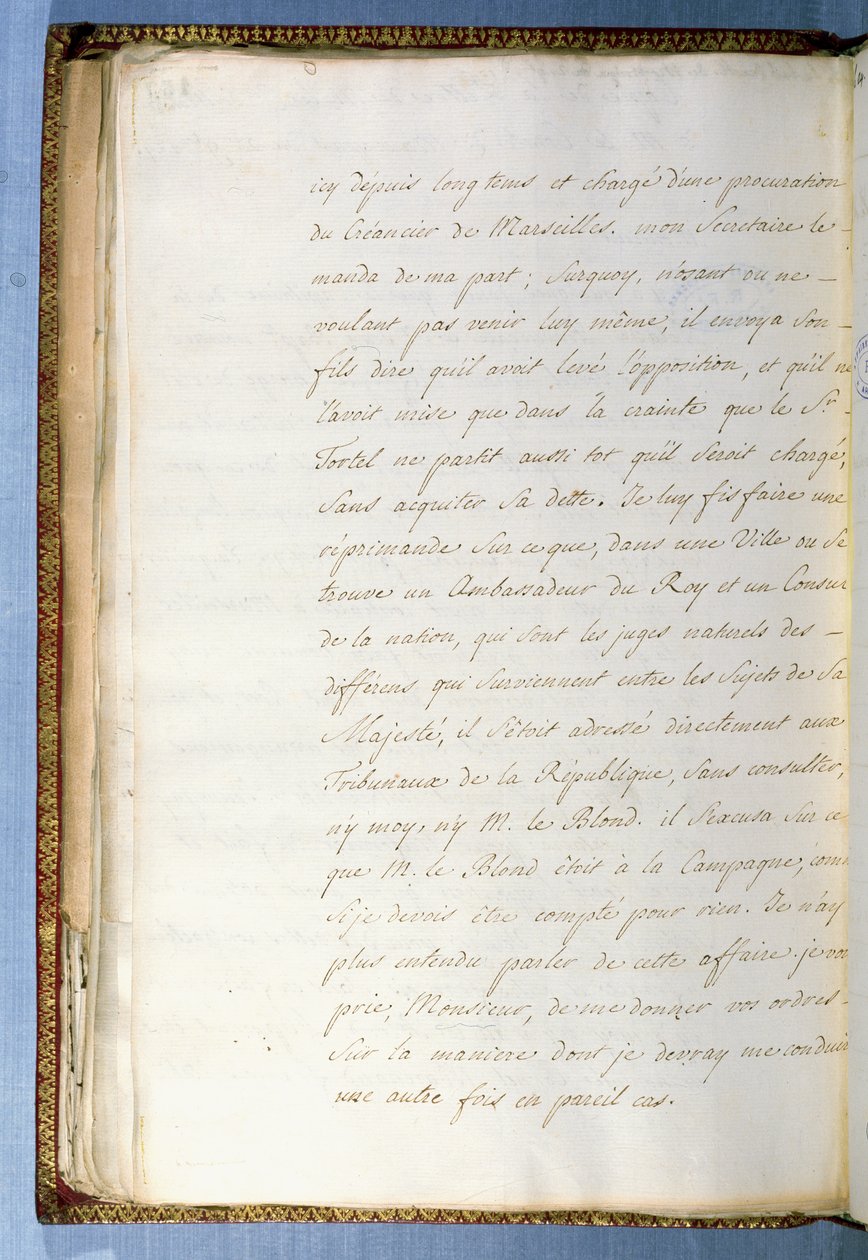 2e pagina van een brief geschreven door Jean-Jacques Rousseau terwijl hij secretaris was van de Franse Ambassadeur in Venetië door Jean Jacques Rousseau