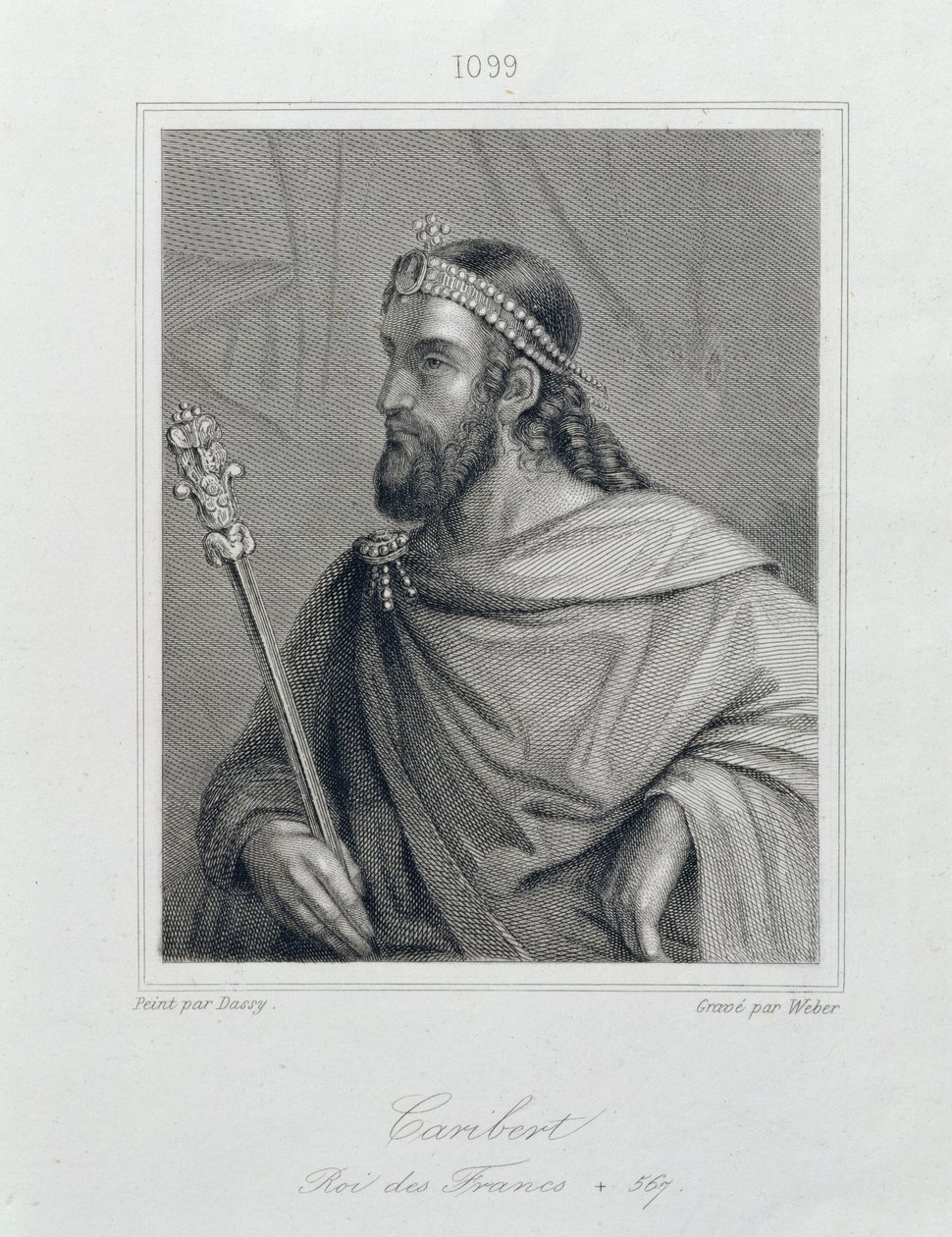 Caribert of Charibert (gest. 567) Koning van de Franken, gegraveerd door Weber door Jean Joseph Dassy