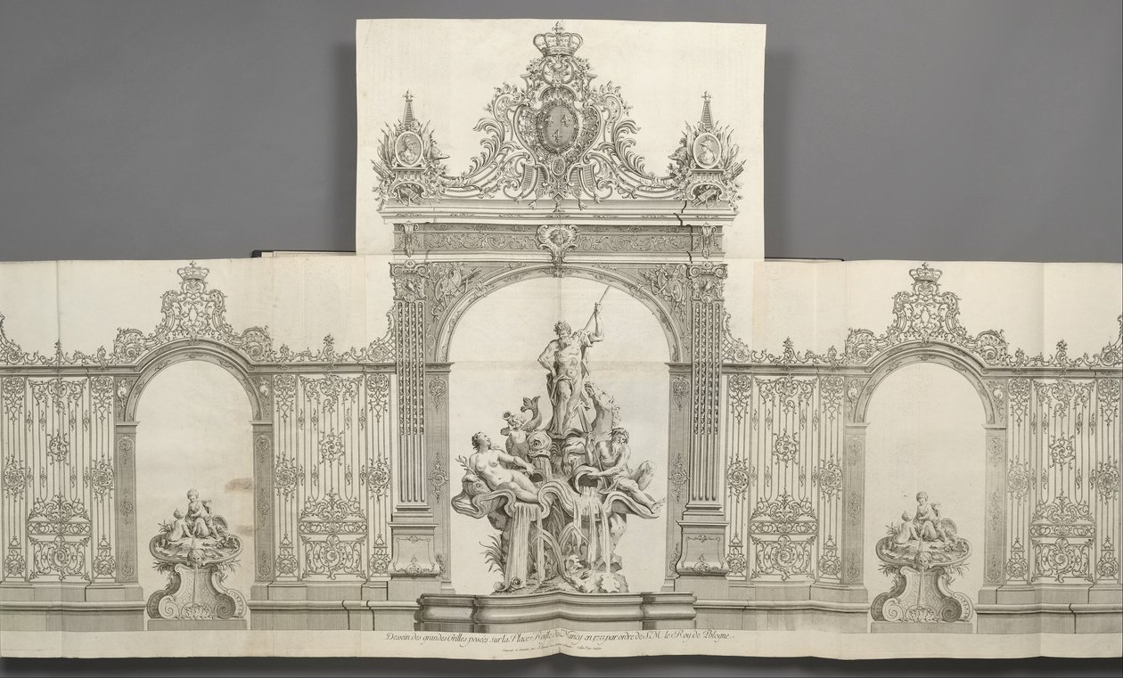 Ontwerp van de Grote Hekken geplaatst op het Koninklijk Plein van Nancy in 1755 op bevel van S. M. de Koning door Jean Lamour