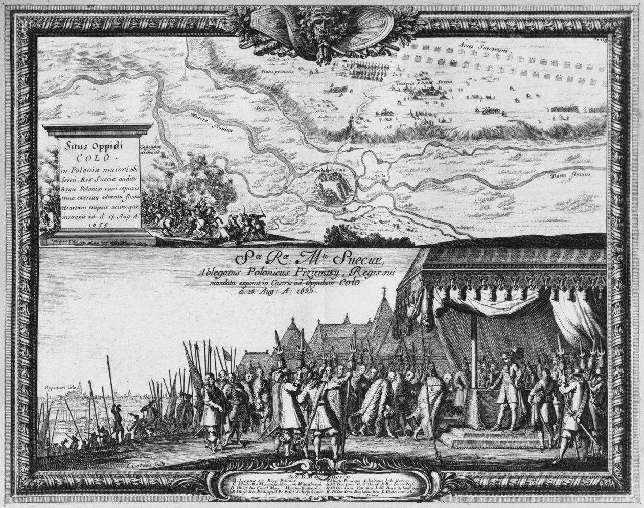 Nederlaag van het Poolse leger bij Kola, augustus 1655, koning van Zweden ontvangt de ambassadeur van Polen voor de capitulatie door Jean Lepautre