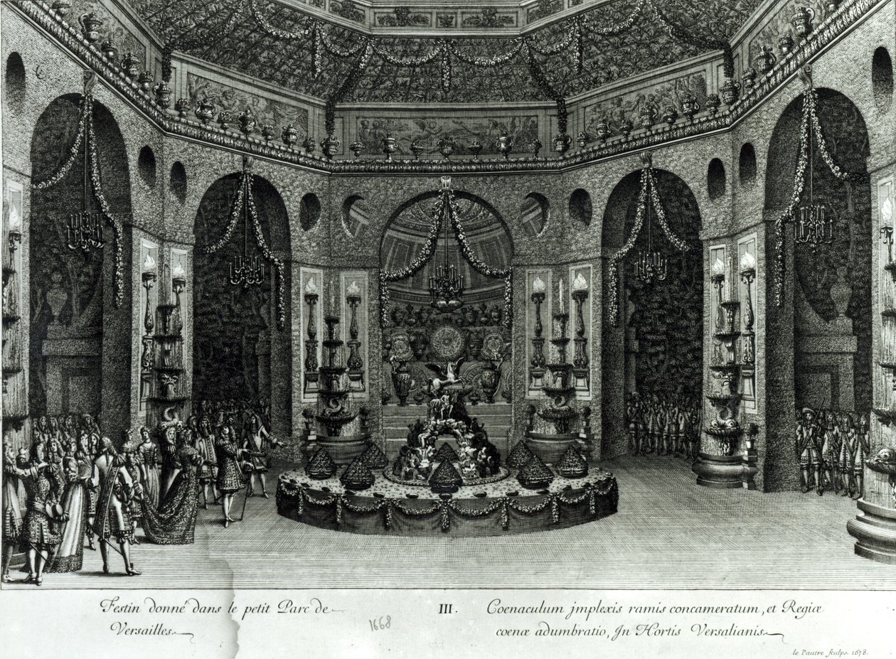 Feest gegeven in de kleine tuinen in Versailles door Jean Lepautre