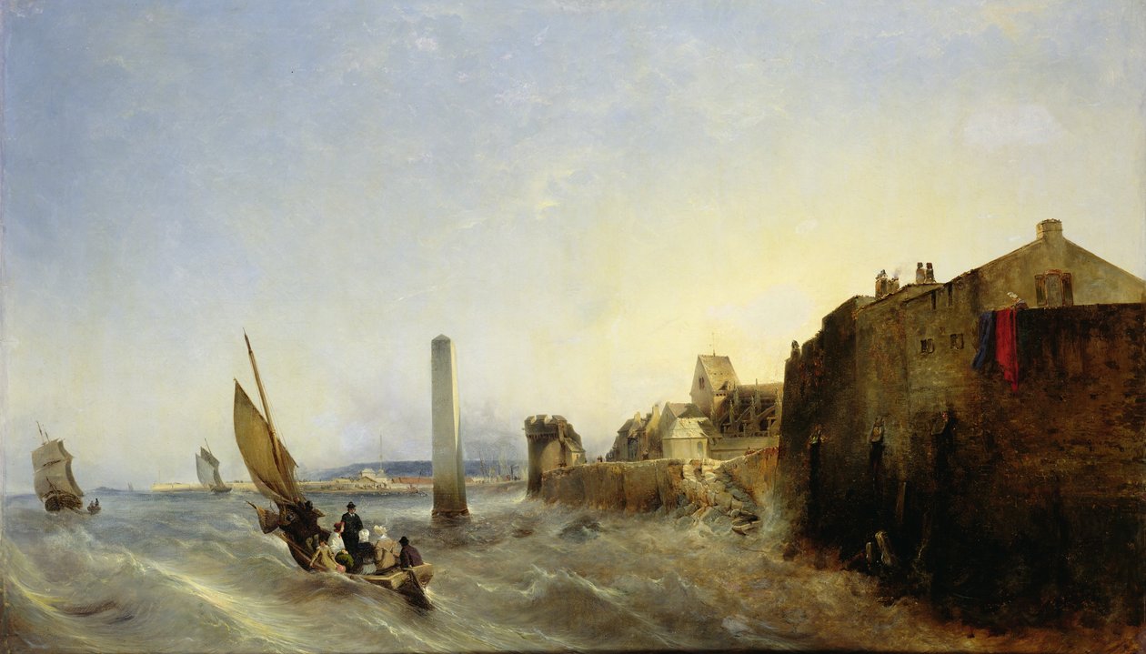 Uitzicht op Napoleon Quay in Cherbourg, 1838 door Jean Louis Petit