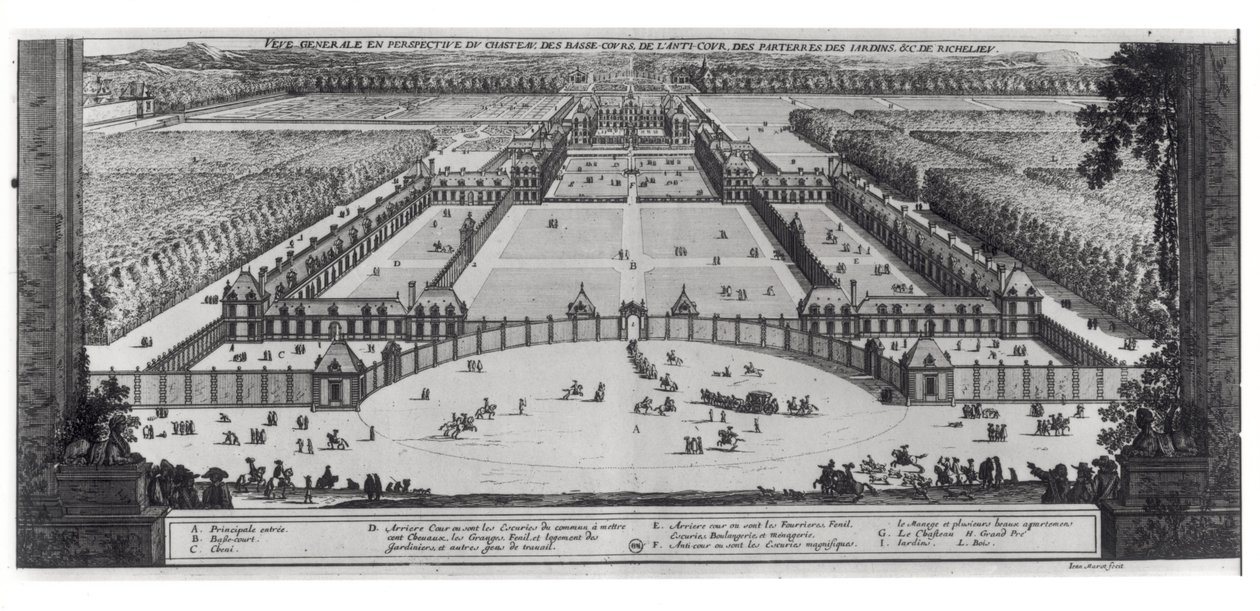 Algemeen Perspectief van het Kasteel en de Tuinen van Richelieu door Jean Marot