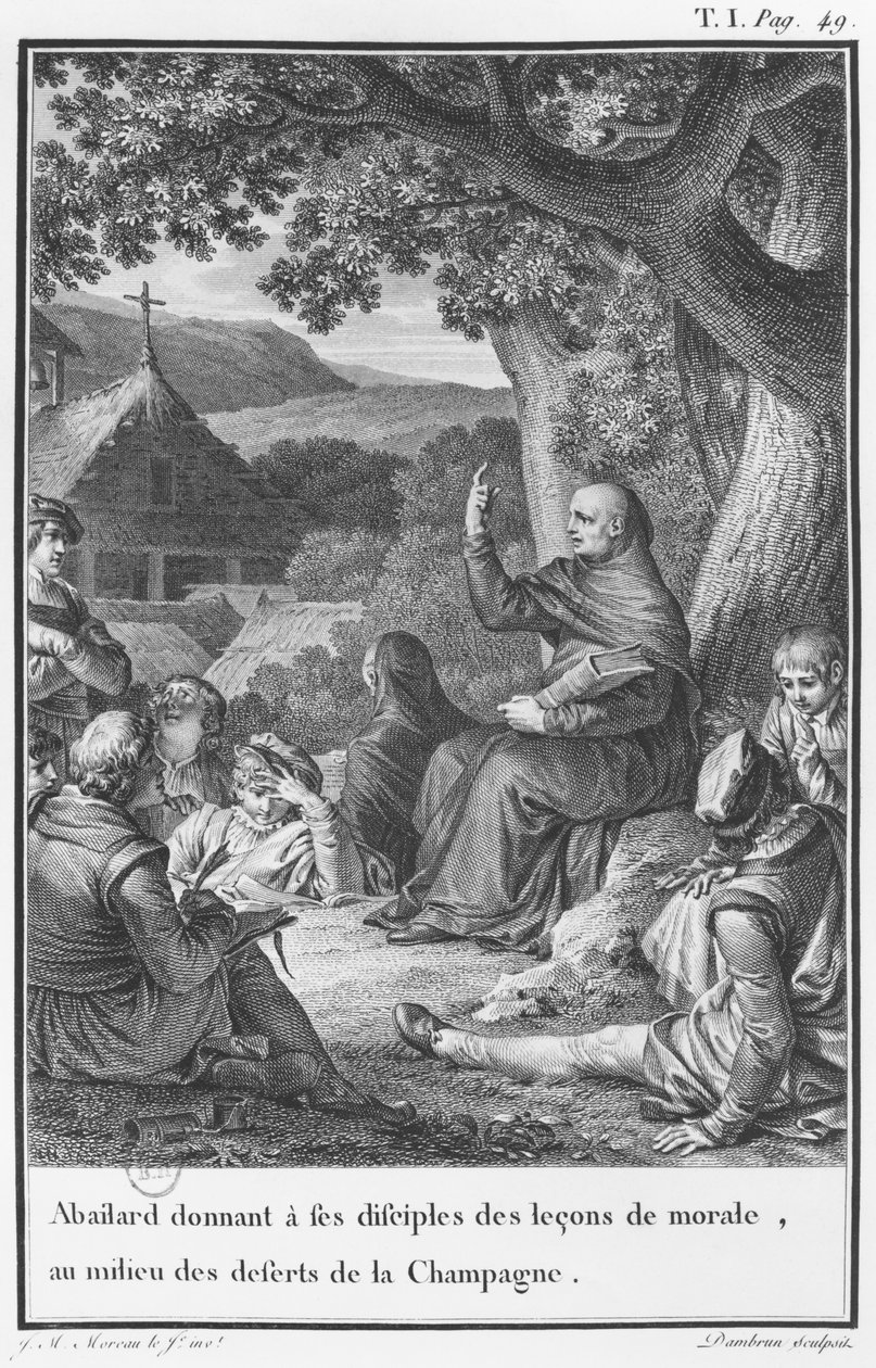 Abelard geeft les onder discipelen in de verlaten Champagne, illustratie uit 