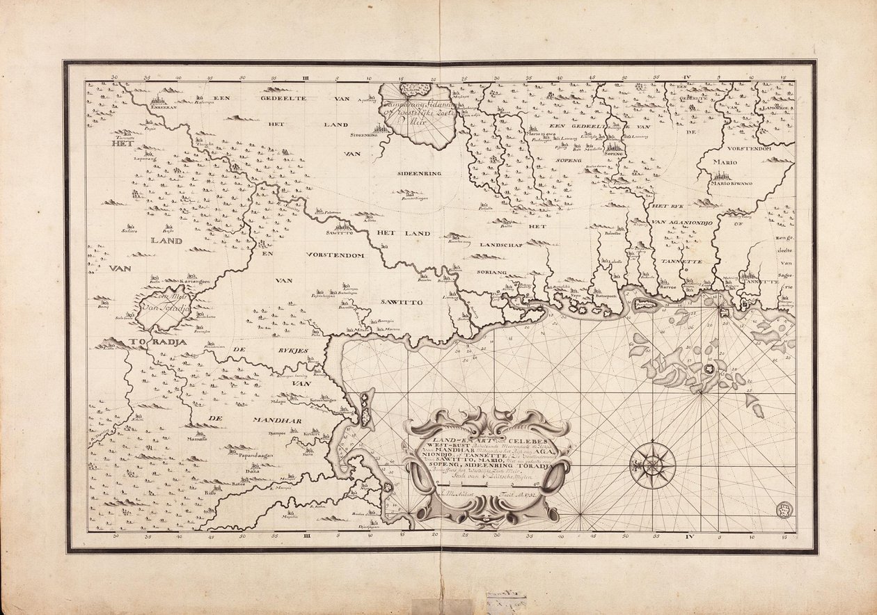 Kaart van een deel van de westkust van Celebes door Jean Michiel Aubert