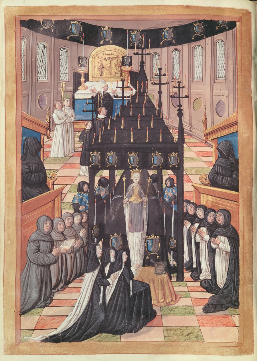 Fol.12v Het overlijden van Anne van Bretagne (1477-1514) in de kerk van Saint-Saveur de Blois, 1515 door Jean Perreal