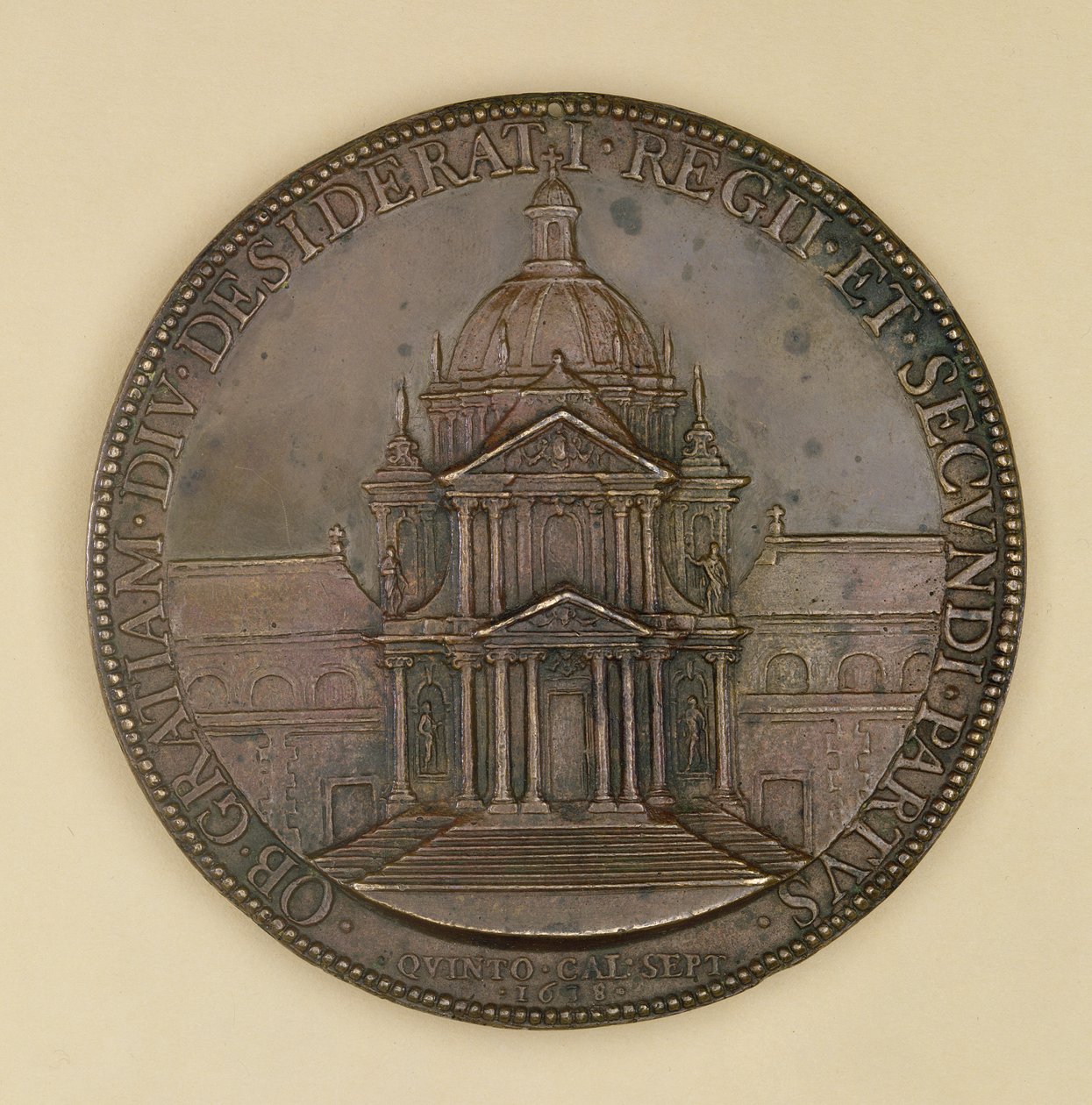 Stichtingsmedaille van Val-de-Grace, recto met afbeelding van Val-de-Grace, 1638 door Jean Warin