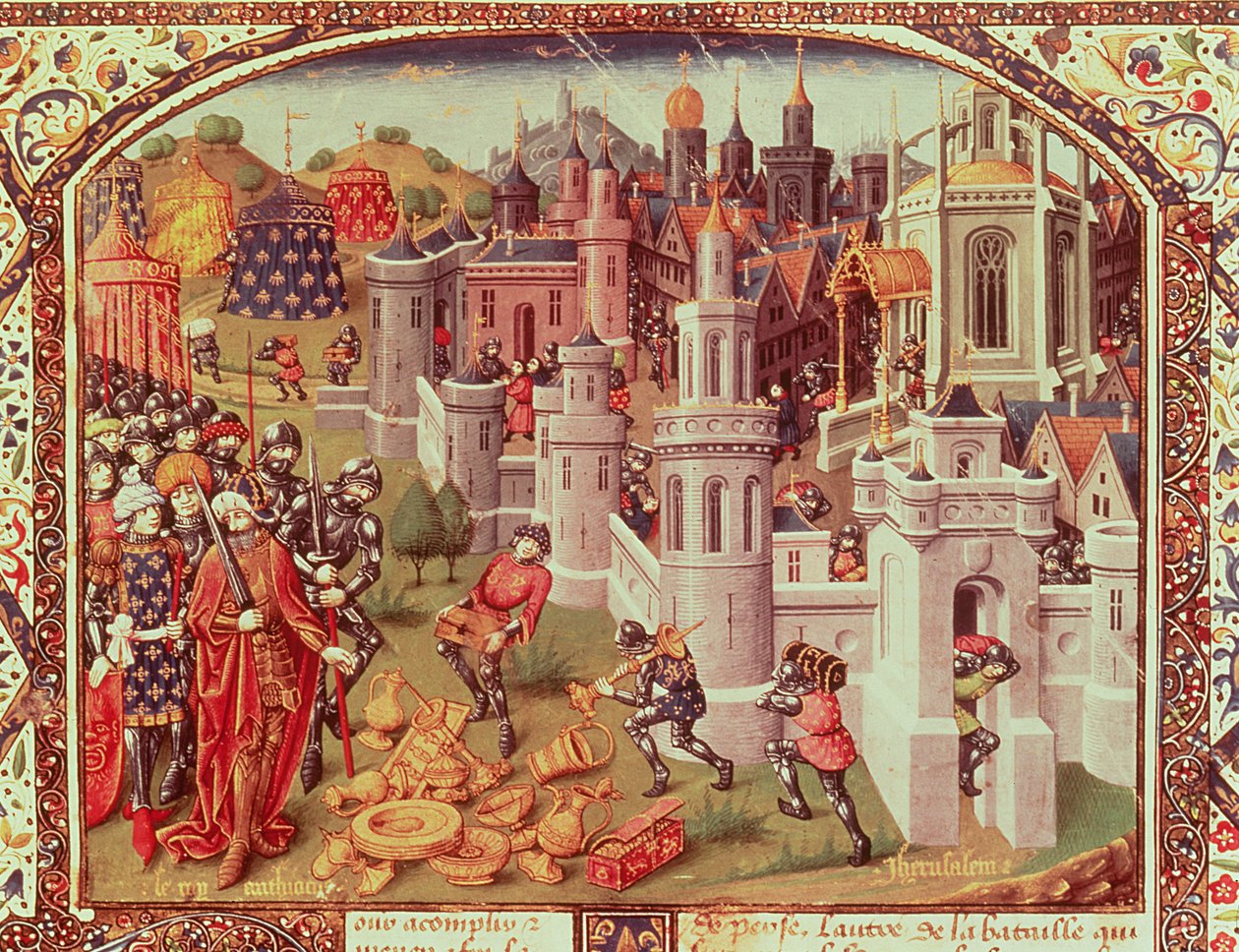 Fr.20124 f.331 De plundering van Jeruzalem na de verovering door de christenen in 1099, verluchte miniatuur uit een universele kroniek, 1440 door Jean de Courcy