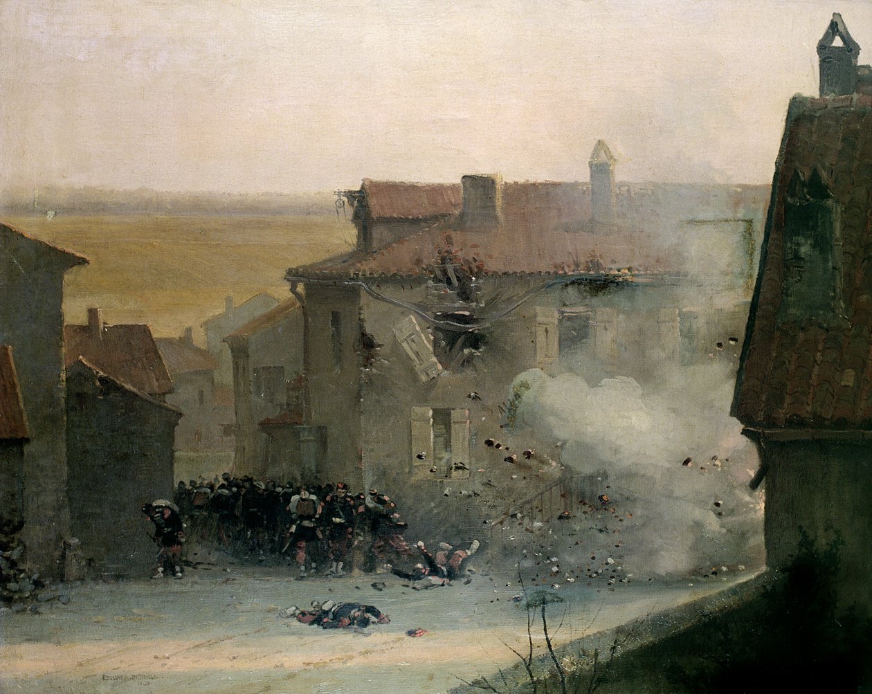 Een door oorlog verscheurd dorp door Jean Baptiste Edouard Detaille