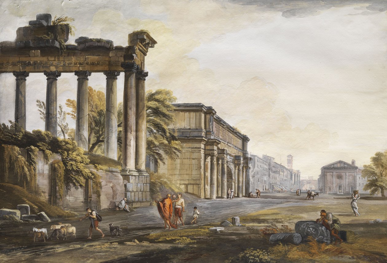 Capriccio met ruïne-architectuur door Jean Baptiste Lallemand